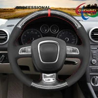 diy hand sewn carbon fiber suede car steering wheel cover for audi a3 a4 a5 a8 q7 s4 s5 s6 s8 car interior accessories