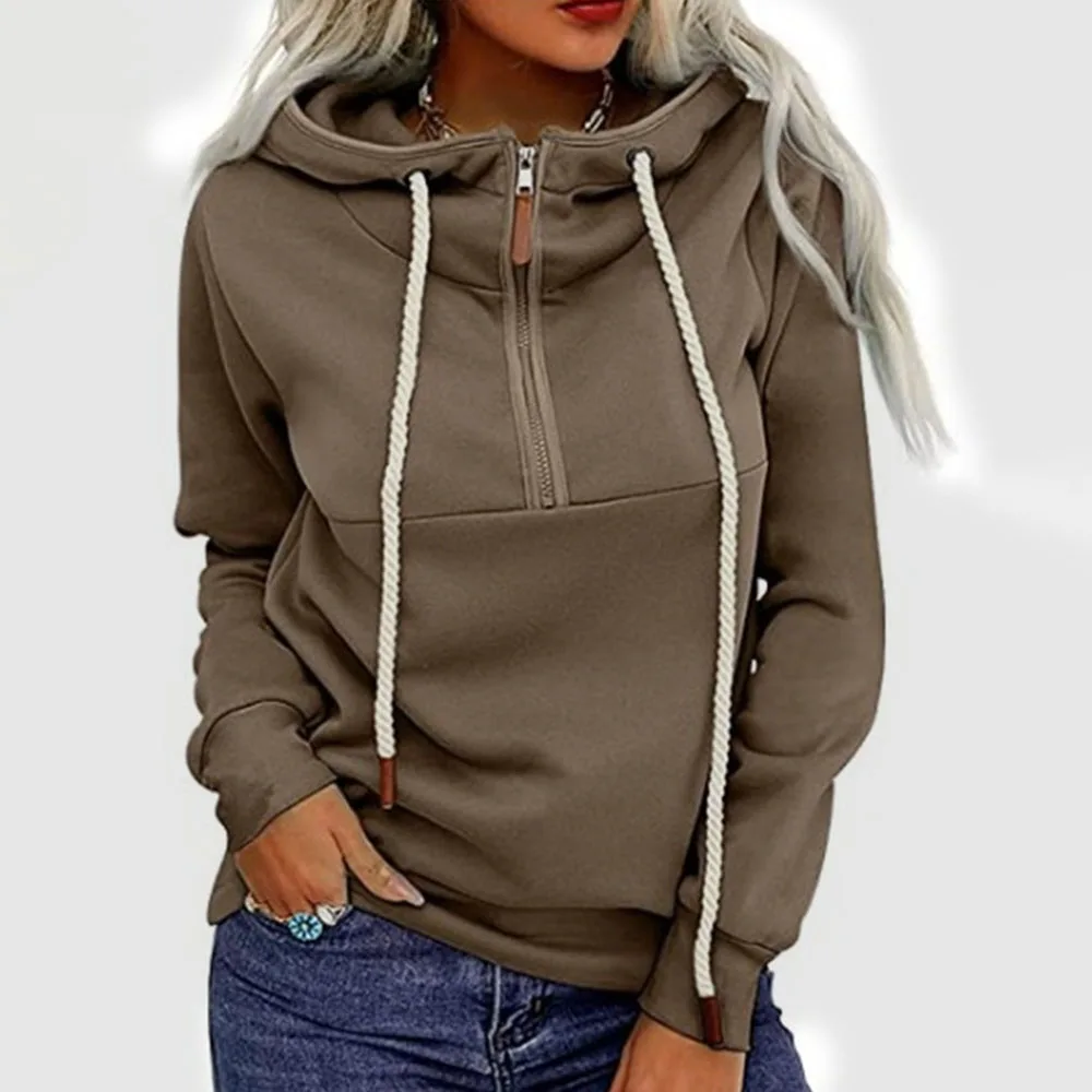 

Женская зимняя новая толстовка с капюшоном Повседневная мода простой пригородный стиль с длинными рукавами теплая Флокированная молния сп...