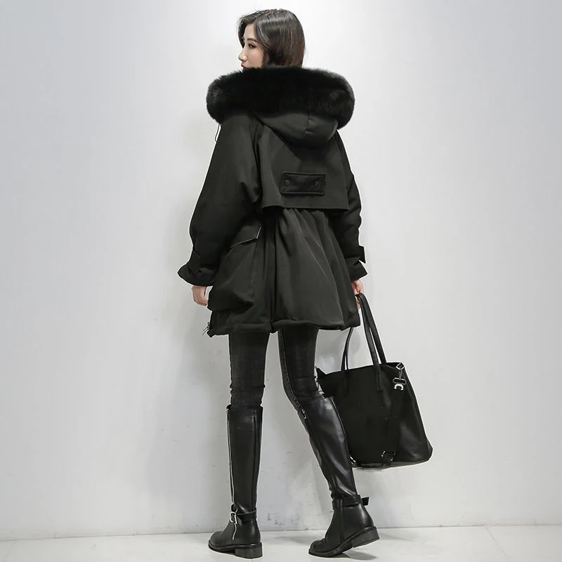 

femme cotton coat jacket solid faux fur hooded woman parkas korean thick warm puffer jacket plus size winter clothes women 2020