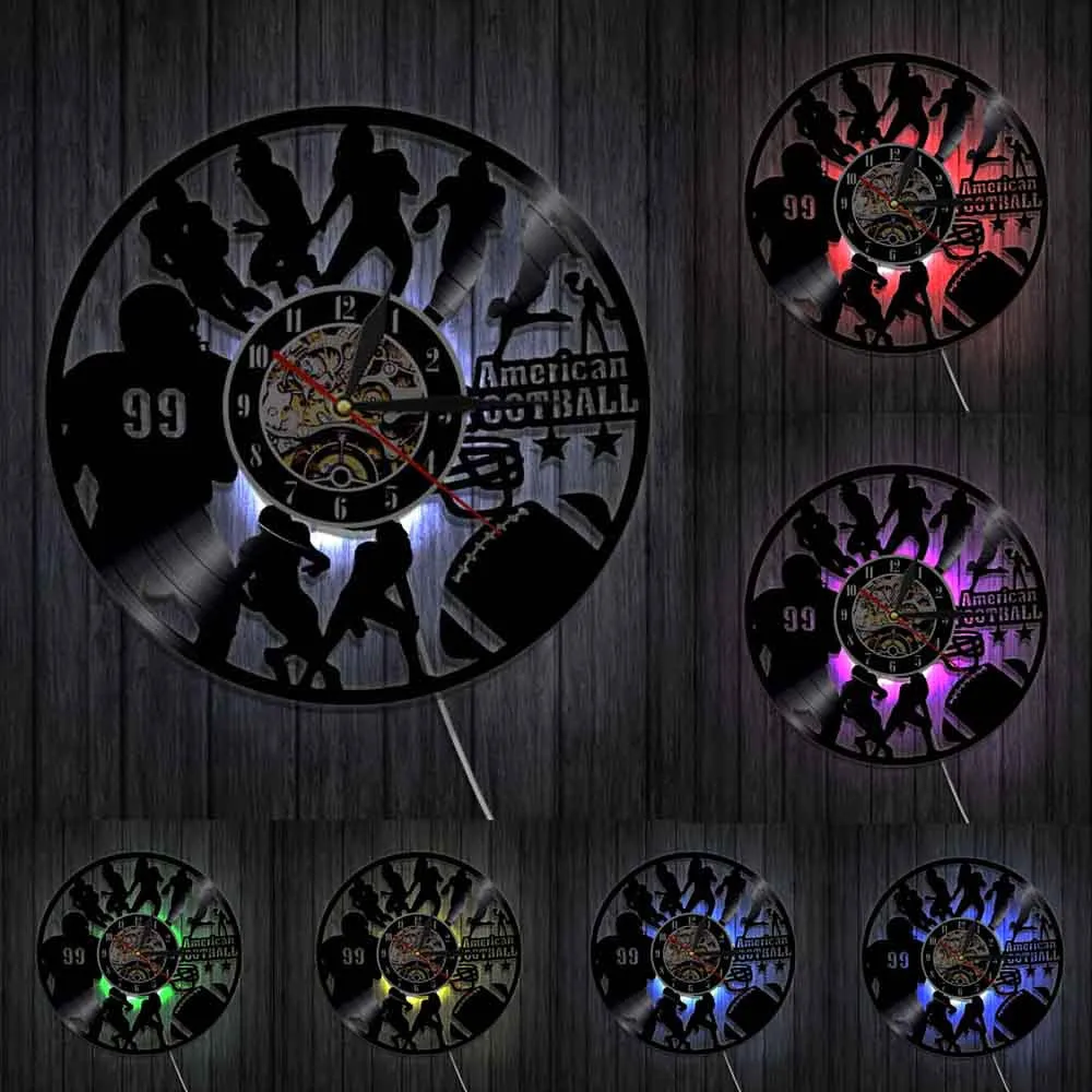 American Football Team Sport Wall Art Decor Clock Modern Design Vinyl 3D Watch Gift For Fans | Дом и сад