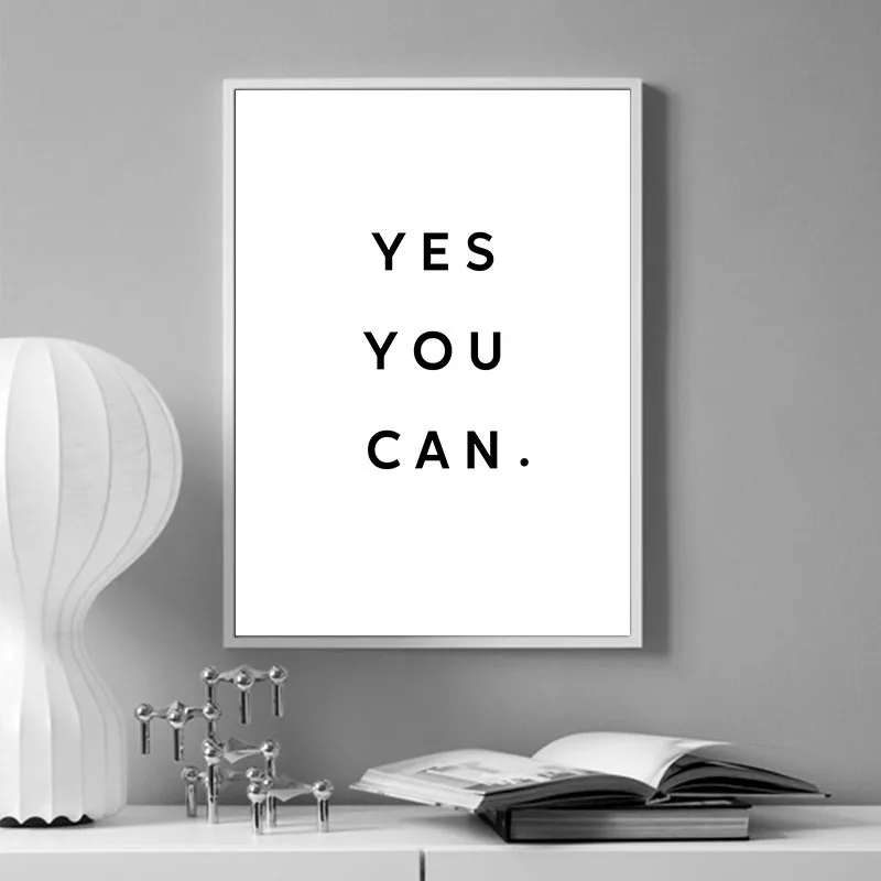 

Minimalist Black White Motivational Quotes Yes You Can Never Give Up Wall Art Canvas Posters And Prints Modern Home Decor TB22