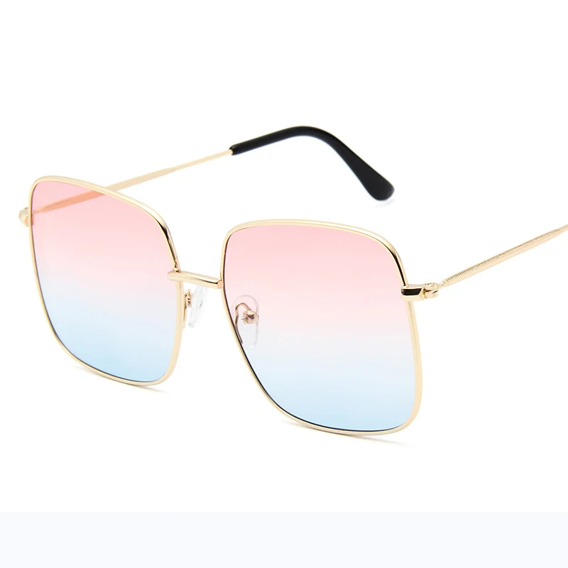 Gold Pink Blue RBRARE, роскошные квадратные солнцезащитные очки для женщин, фирменный дизайн, Ретро стиль, сплав, оправа, большие солнцезащитные очки, Ретро стиль, градиентные мужские солнцезащитные очки - Цвет линз: Gold Pink Blue