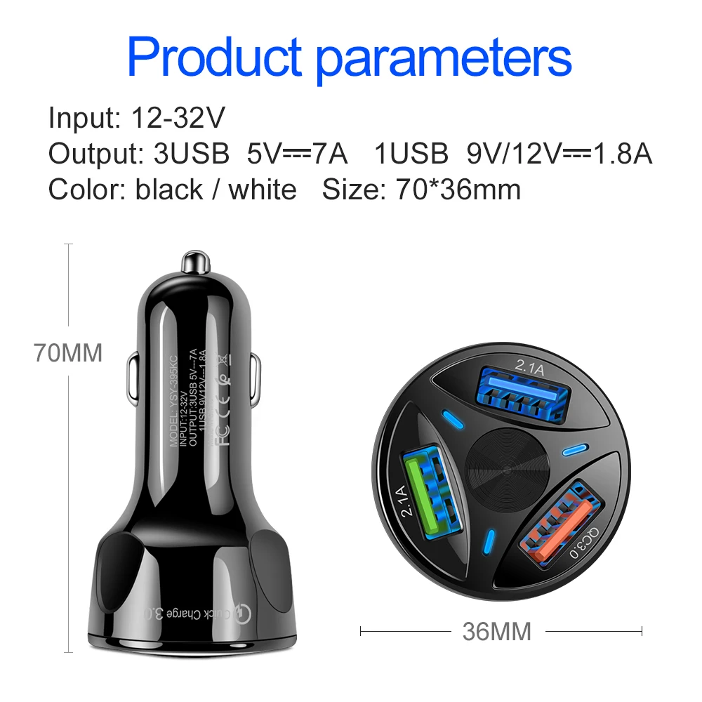 

3 Ports Car Charger Quick Charge Fast Car Cigarette Lighter USB Car Charger Drop Shipping