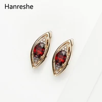 hanreshe stud earring female vintage jewelry zircon beautiful red blue pink crystal mini fashion gold color earring girl gift