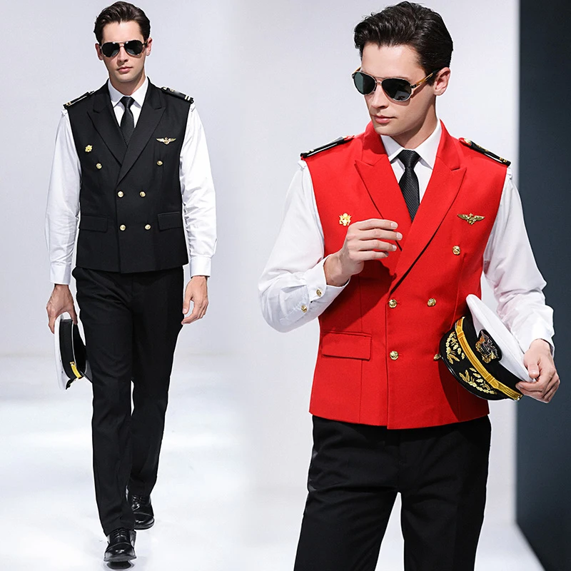 

Luxury Cruise Ship Navy Seaman Uniform Man International Captain Standard Uniform Suits Vest + Shirt + Pants Servant WorkWear