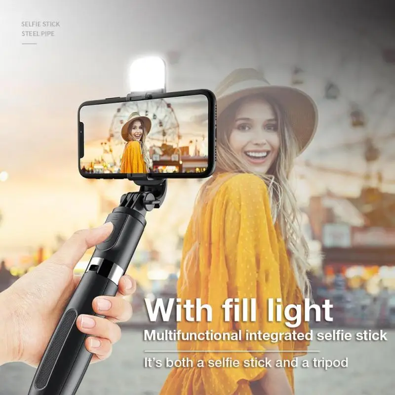 

3 In 1 Wireless Bluetooth Selfie Stick Tripod Extendable Monopod With Remote Control Fill Light For IPhone IOS Android