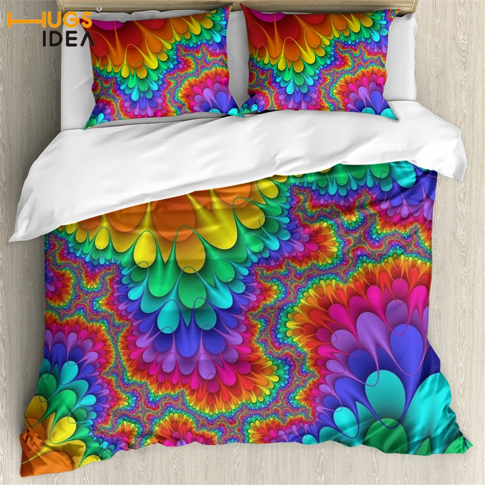 

Пододеяльник HUGSIDEA с абстрактным радужным принтом, односпальный, двуспальный, полноразмерный, Королевский размер, пододеяльник с наволочко...