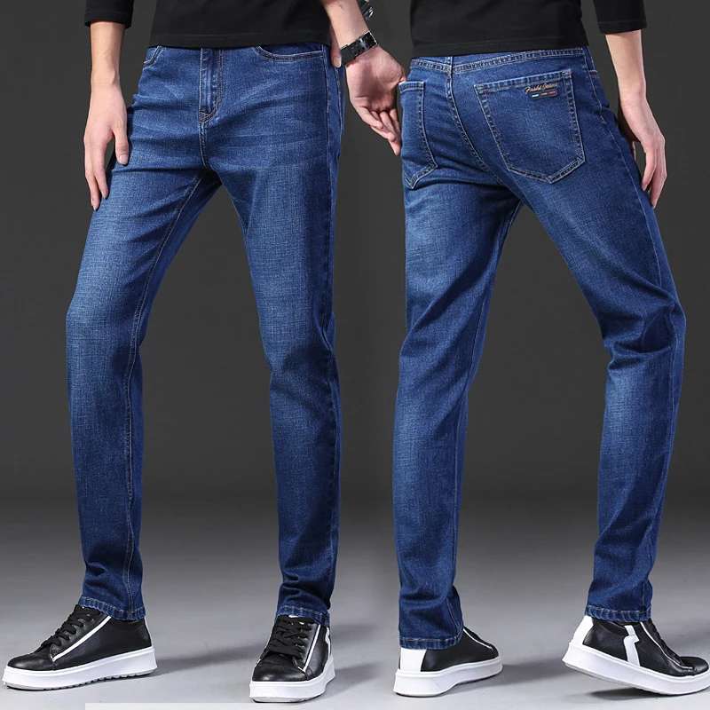 2020 Autumn and Winter New Men's Slim Business Jeans Fashion Casual High Quality Blue Black Denim Trousers Male Brand Pants | Мужская