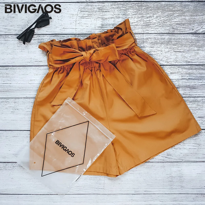 BIVIGAOS женские летние шорты модные желтые большие с высокой талией хлопок