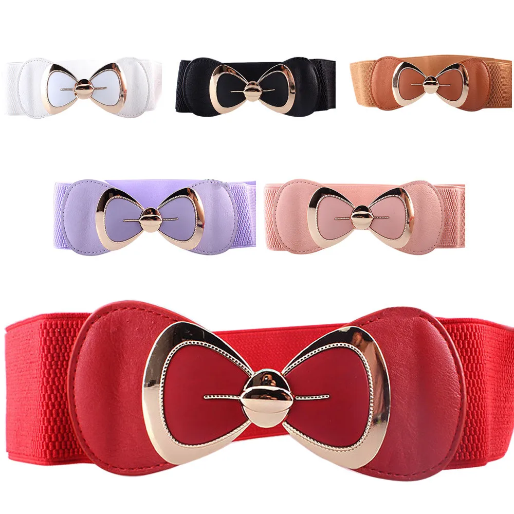 

Women Fashion Bowknot Buckle Waistband Wide Elastic Stretch Waist Belt Bk Cinturones Para Mujer Belts Homme Пояс Женский #T1P