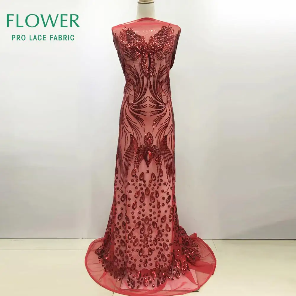 

2019 High Quality African Sequins Net Lace Fabric Gold Sequined Embroidered Mesh Tulle Laces For Indian Women Wedding Dress Lace