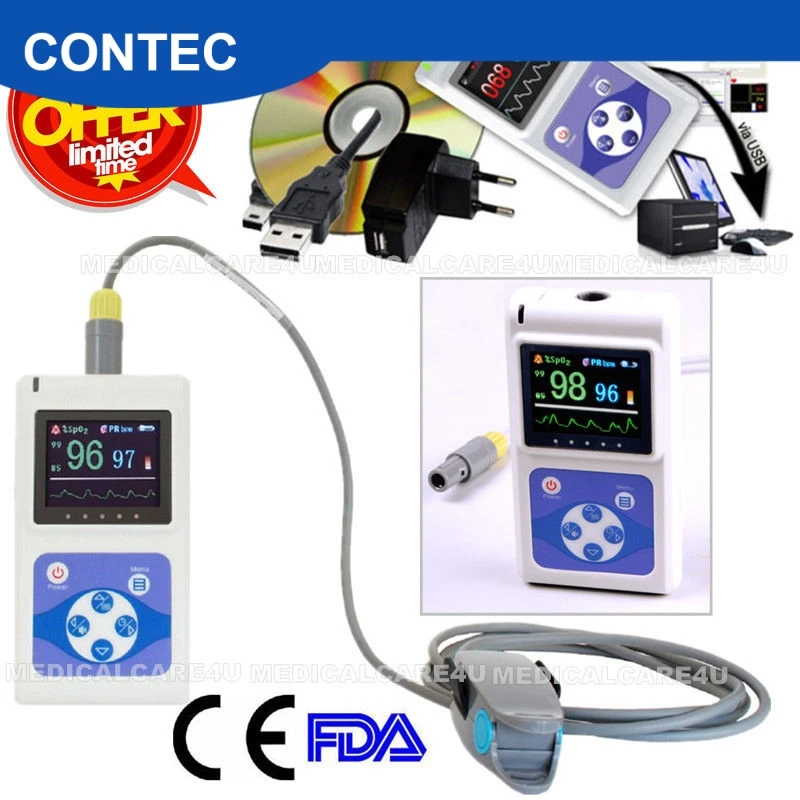 Contec CE& FDA ручной пульсоксиметр, USB PC программное обеспечение для анализа CMS60D, SPO2, PR