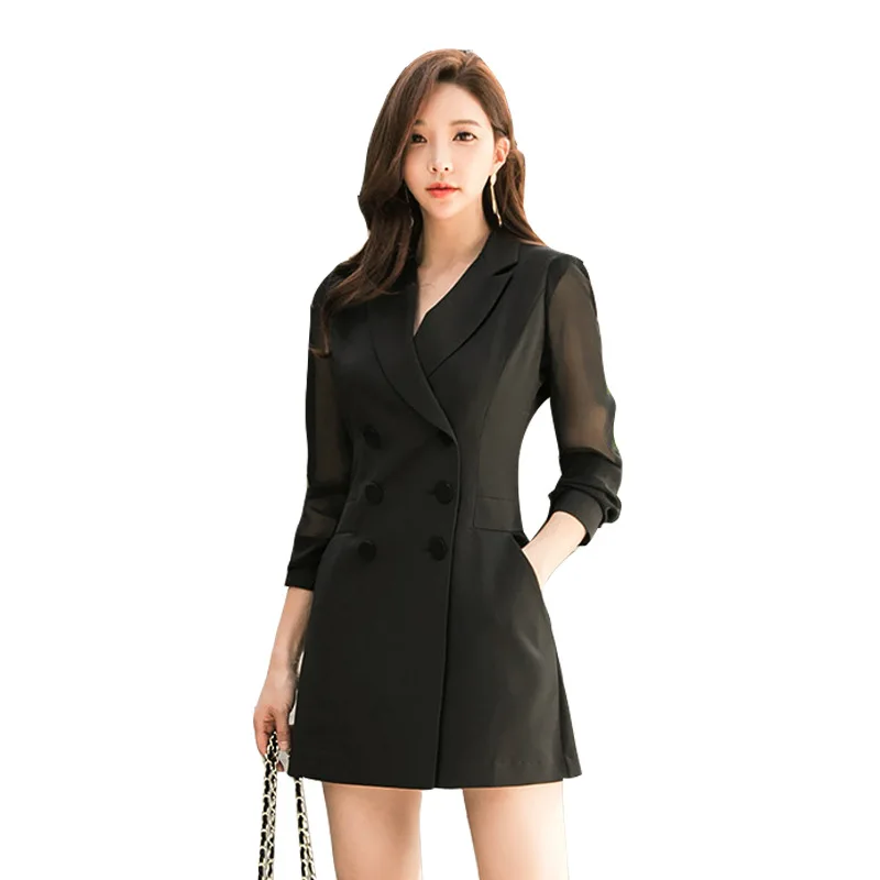 

Women's clothing new products in autumn and winter of 2019 ol professional temperament suit collar double breasted coat A-line