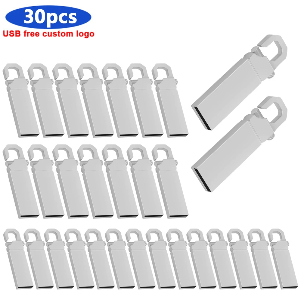 

30pcs/lot USB 2.0 Flash Drive 64GB Metal Steel Pen Drive 32gb memory memori cel usb stick High Speed Pendrive Key memoria u disk