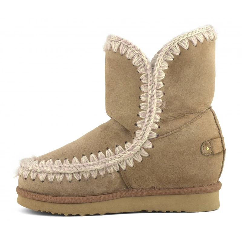 

Moug winter shoes women snow boots original inner wedge short big metal logo handmade sheepskin platform ladies ankle botas