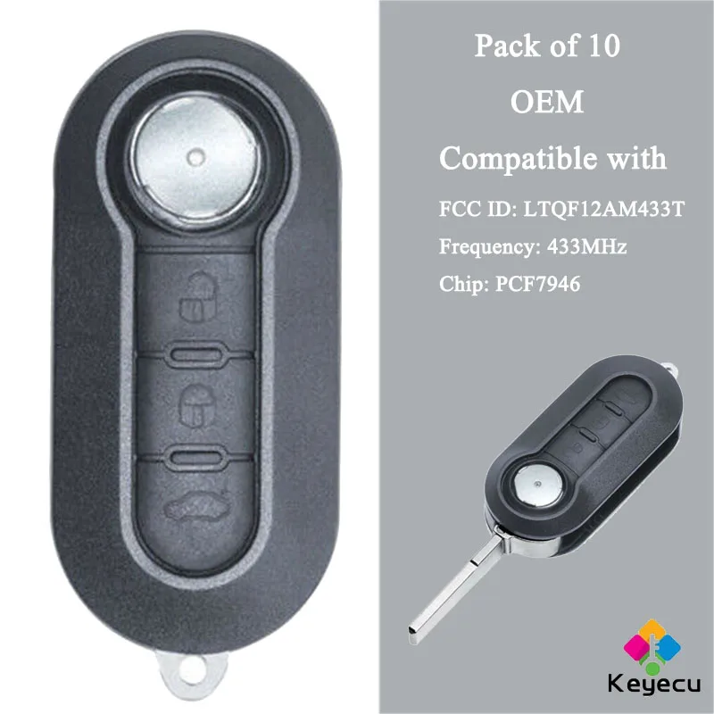 Пульт дистанционного управления KEYECU с 3 кнопками 10 шт. 433 МГц чип PCF7946 для Fiat 500 500L