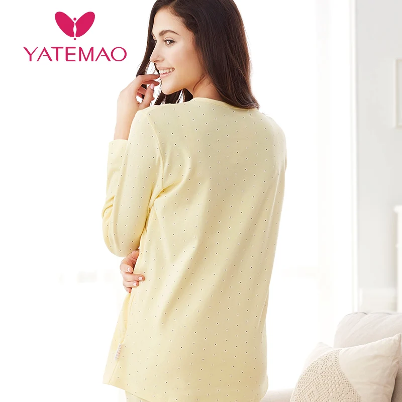 YATEMAO/осенне-зимняя одежда для беременных; топы для кормящих мам; хлопковая одежда для сна с длинными рукавами; плотные топы для отдыха без штанов