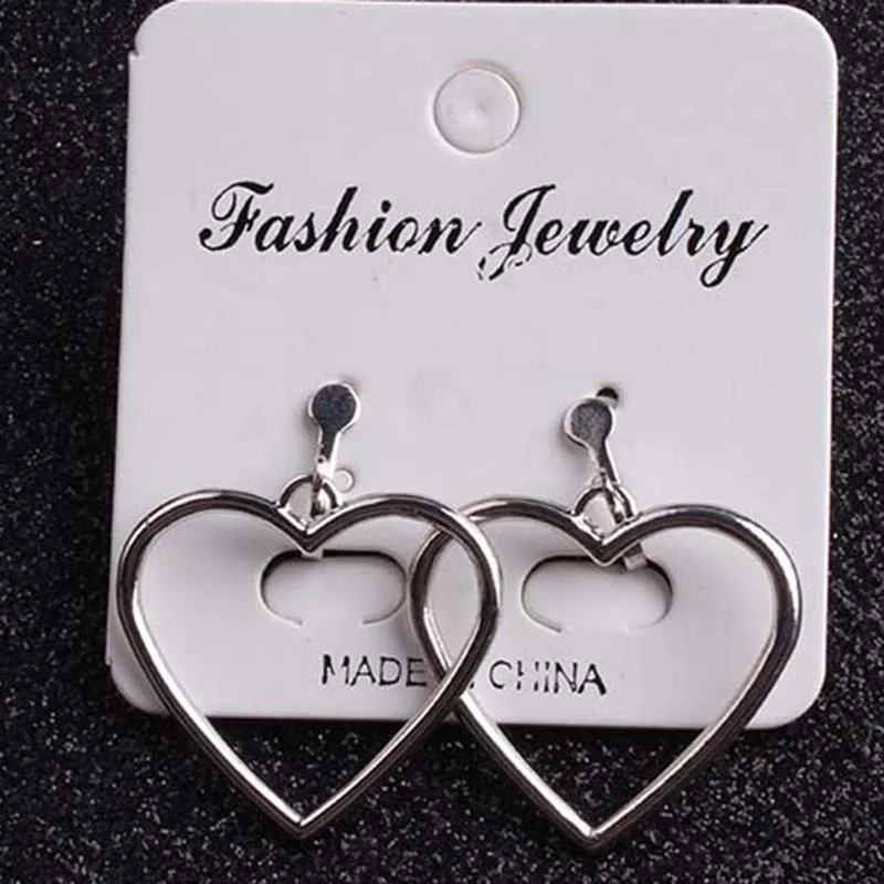 Silver Новинка,, модные серьги с геометрическим сердцем, клипсы, без пирсинг, серьги oorbellen, простые массивные серьги для женщин, ювелирные изделия - Окраска металла: Silver
