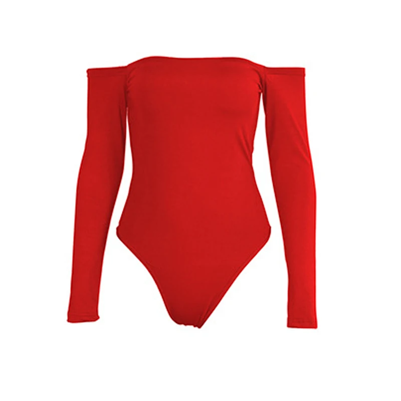 

2021 Long Sleeve Off Shoulder Sexy Bodysuit White Black Red Women Backless Solid Body Top Spring Autumn Casual Female Jumpsuit