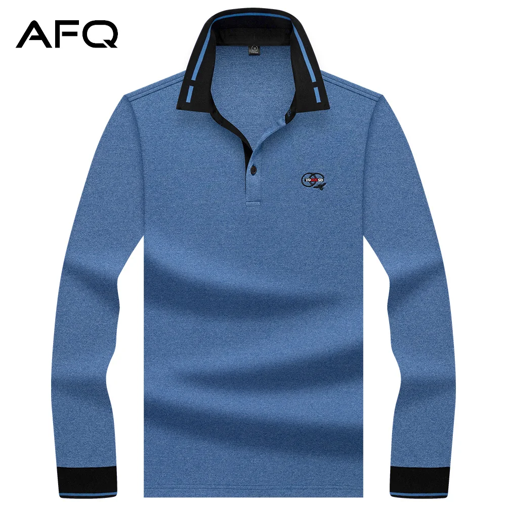 

2021 Spring and Autumn Men's Business Casual Long-sleeved T-shirt Men's Youth Paul Solid Colour T Shirt Lapel POLO Shirt