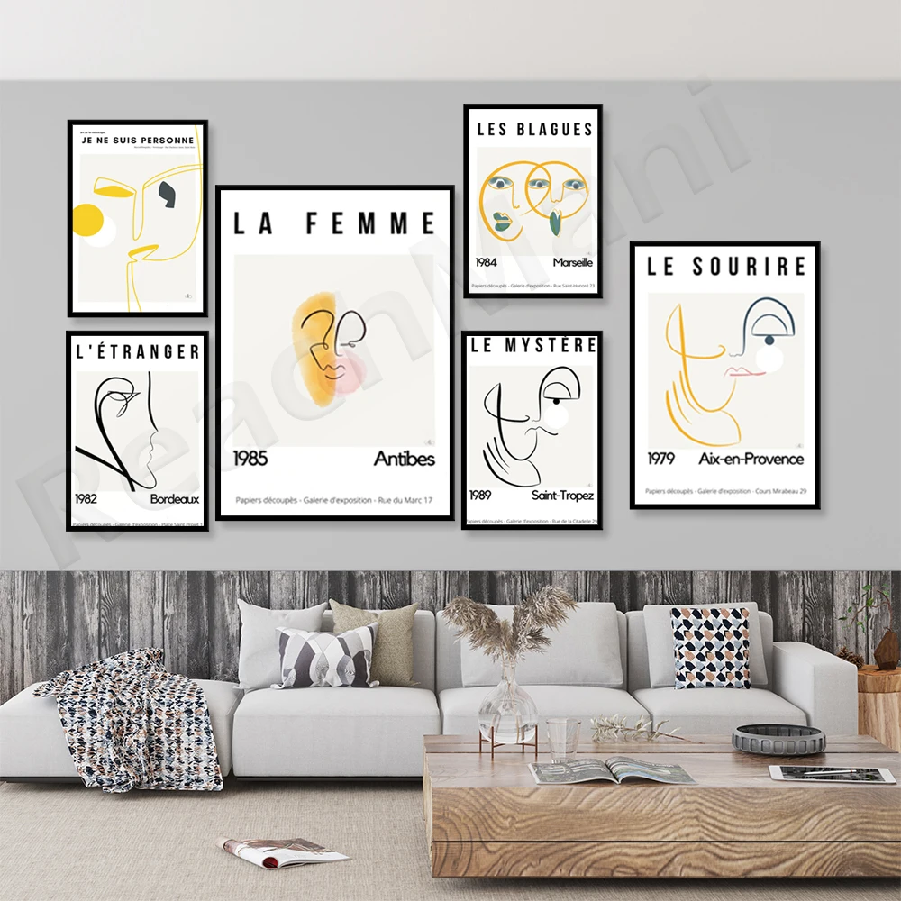 

Les Blagues, La Femme, Le Mysterè, Un Homme French abstract canvas poster printing single-line minimalist floor plan decoration