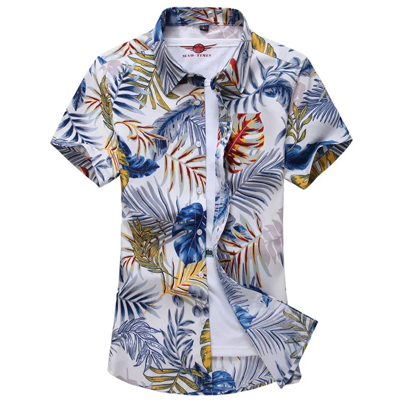 

2021 Men's Summer New Polyester Cotton Printed Printed Shirt Hawaii Style Beach Vacation Printed Shirt
