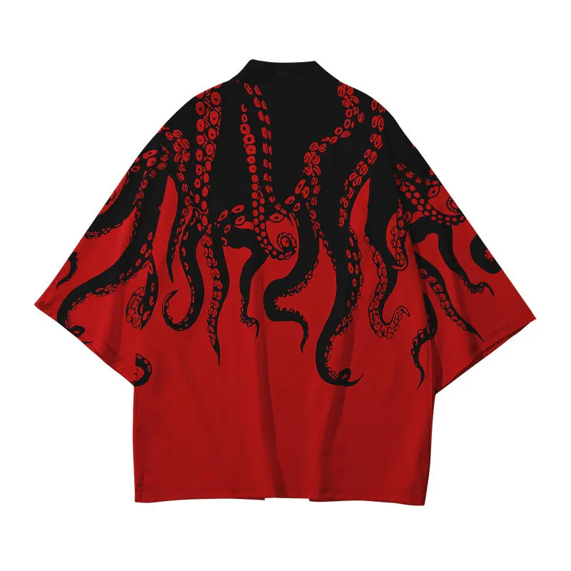 

Geskeey Xаори 6XL Octopus Print Loose Japanese Streetwear Cardigan Women Men Harajuku Haori Kimono Cosplay Top Shirts Yukata