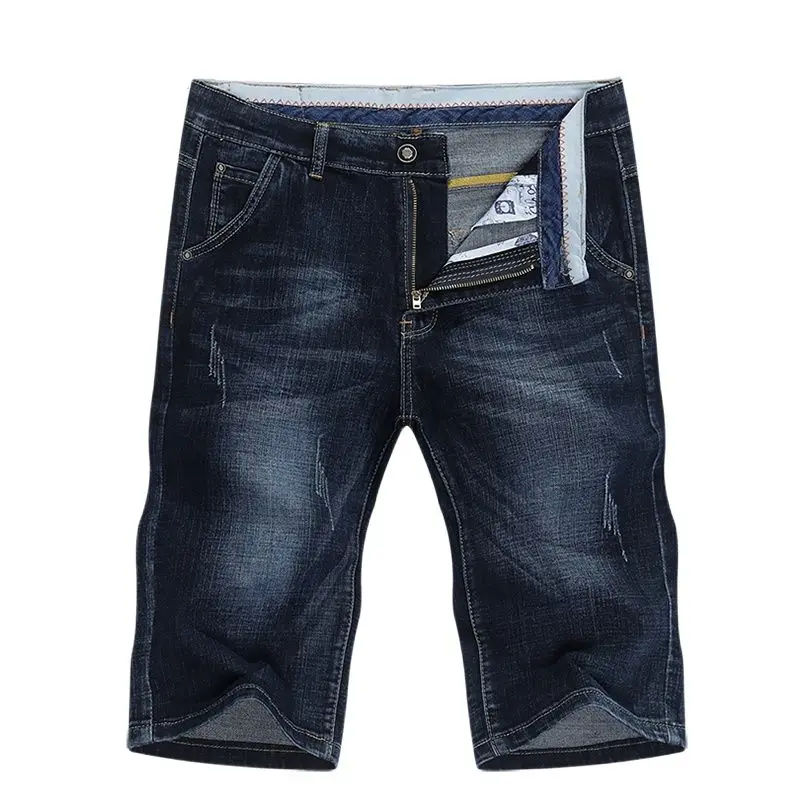 

KSTUN Summer Shorts Jeans Men Denim Pants Stretch Dark Blue Fashion Design Men's Jeans Slim Straight Male Short Jeans Hombre