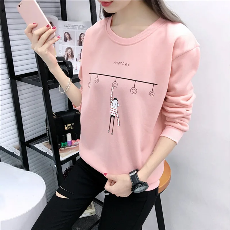 

Women Sweatshirts Autumn Winter Long Sleeve Lady Sweatshirt Cartoon Kawaii Print Fleece Loose Harajuku Pullover Tops Sweatshirts