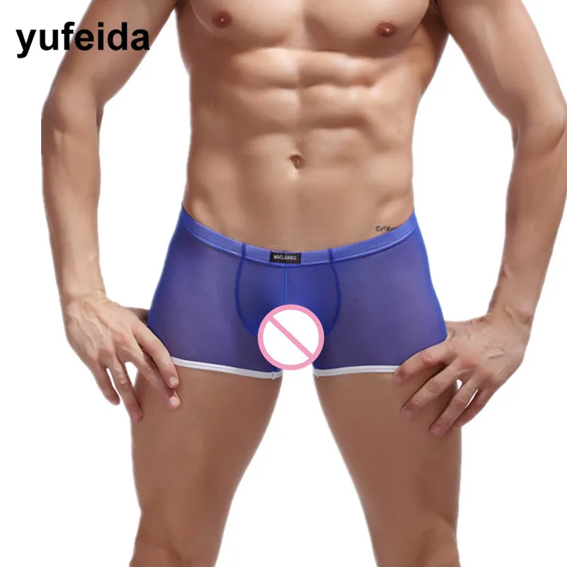 

Sexy Men Underwear Boxers Transparent Mesh Boxer Shorts Trunks Pants U Convex Pouch Male Gay Sissy Panties Low Rise Underpants