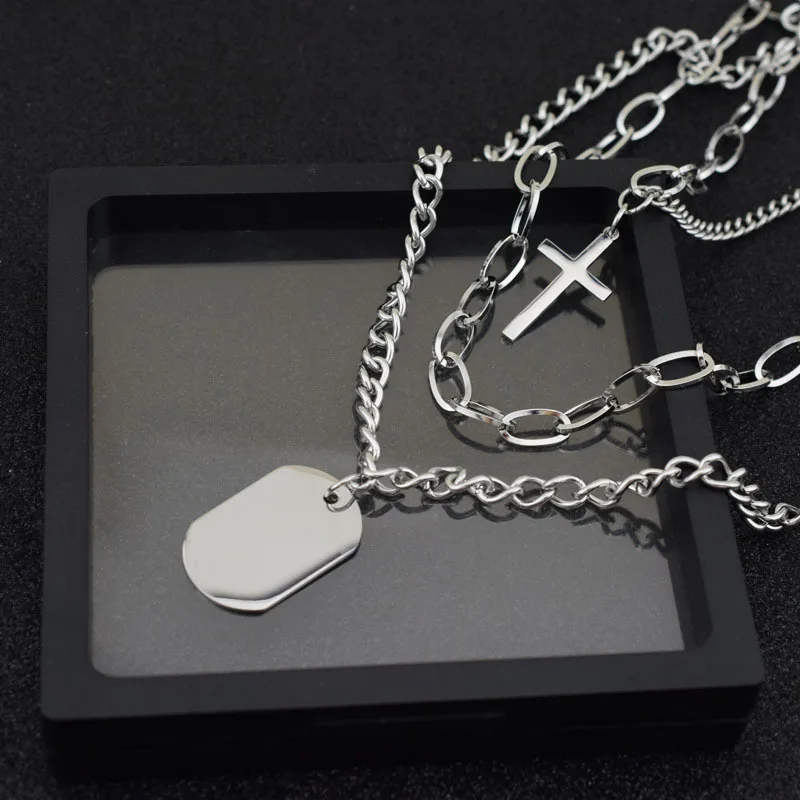 

New Fashion Cross Pendant Multilayer Punk Design Long Chain Necklace Women Men's Jewelry Gifts Wholesale