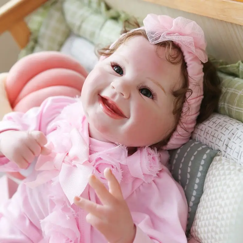 

55cm Realistic Doll Soft Body Vinyl Toddler Babies Lifelike Curly Girl Bunny Toy Birthday Christmas Gift