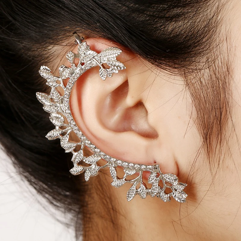 1Pc Fashion Women Leaf Ear Cuff Curved Crystal Stud Earring Jewelry Accessories | Украшения и аксессуары