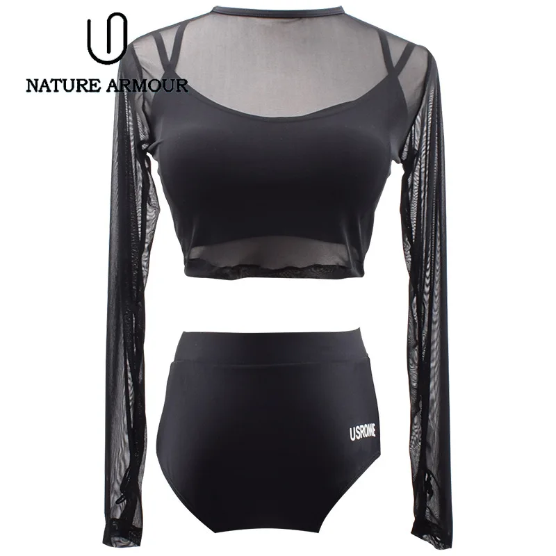 

Korean bikini swimwear women's three-piece black mesh see-through bikini
