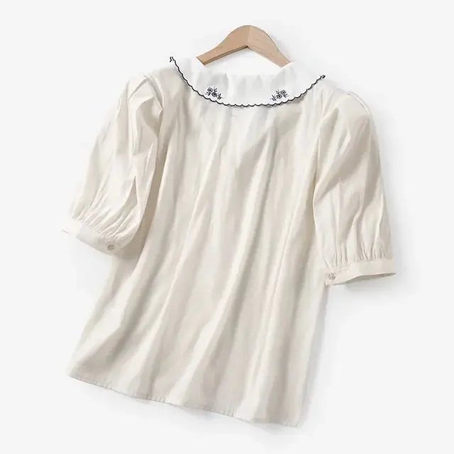 Женские рубашки 2020 ретро кукла воротник Цветочная вышивка ремесло пузырь рукав