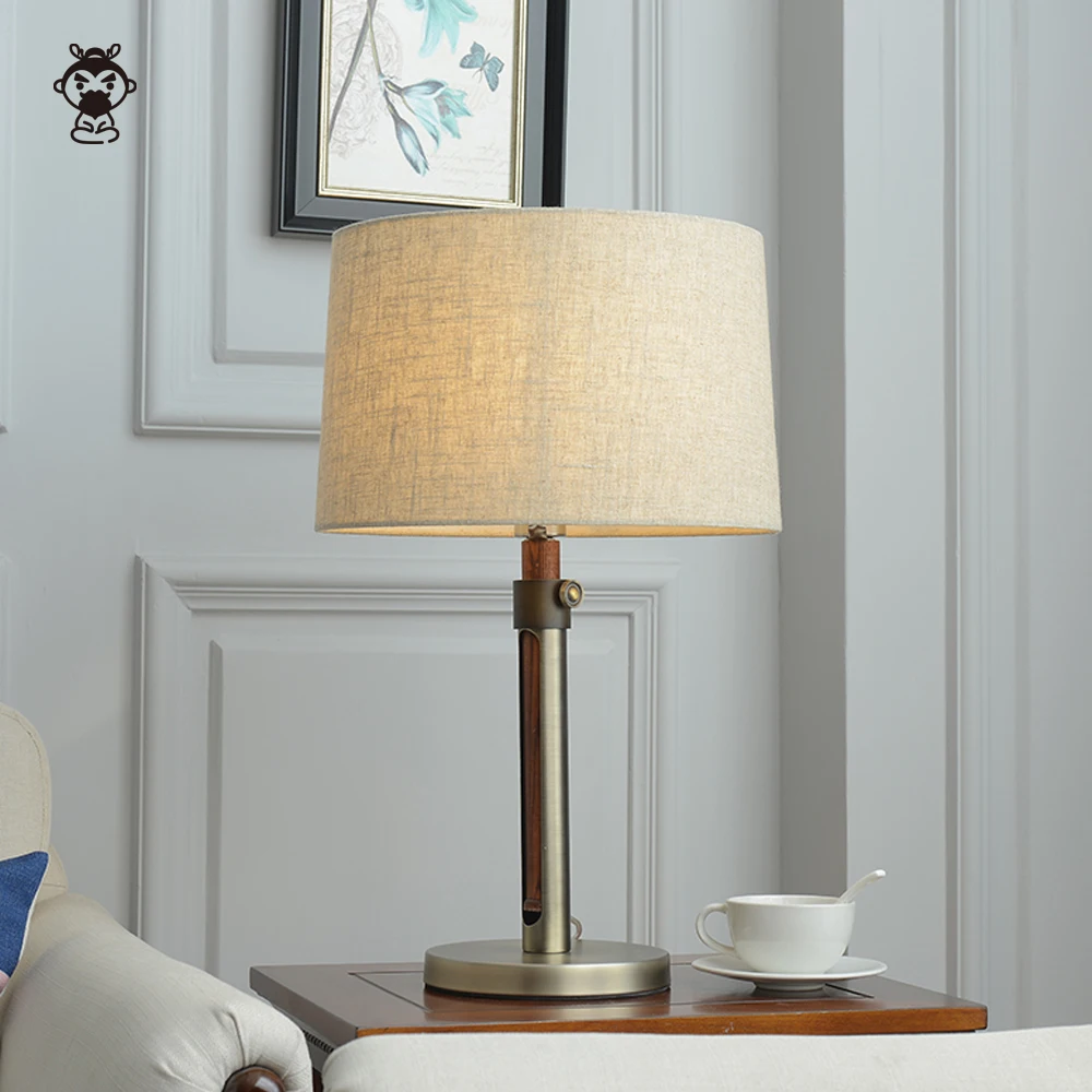 

Adjustable Wood Iron Fabric Table Lamp Fixture Vintage Rustic Nordic Art Deco Style Desk Light for Bedroom Bedside Living Room