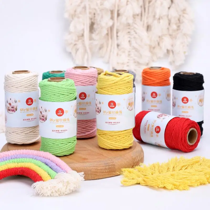

80g/Roll 100% Cotton Cord 3mm 4-Strand Colored Cotton Rope DIY Knitting Cotton Thread Woven Materials Sewing Crafts Home Decor