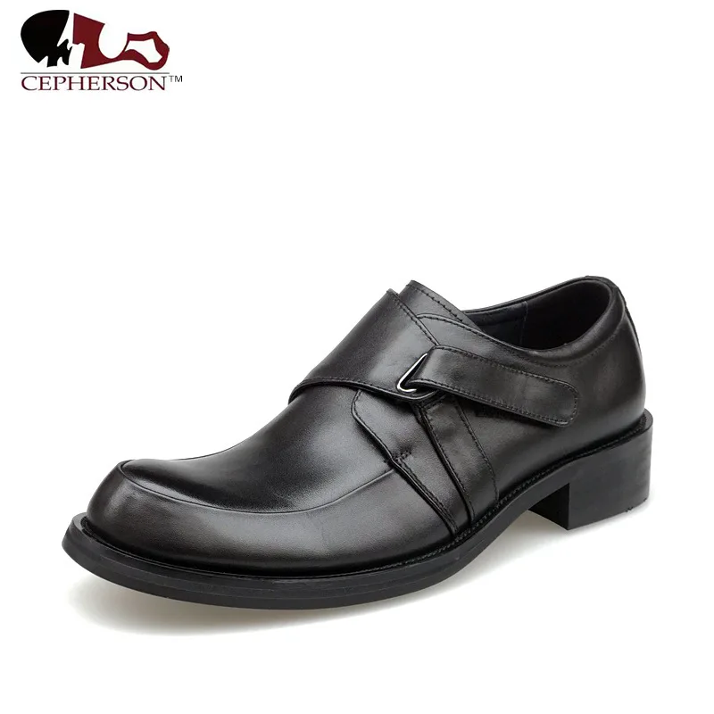 

Men's Dress Shoes Genuine Leather Slip On Buckle HOOk&LOOP Smart Casual Oxfords Chunk Heel Height Increasing Wedding Shoes