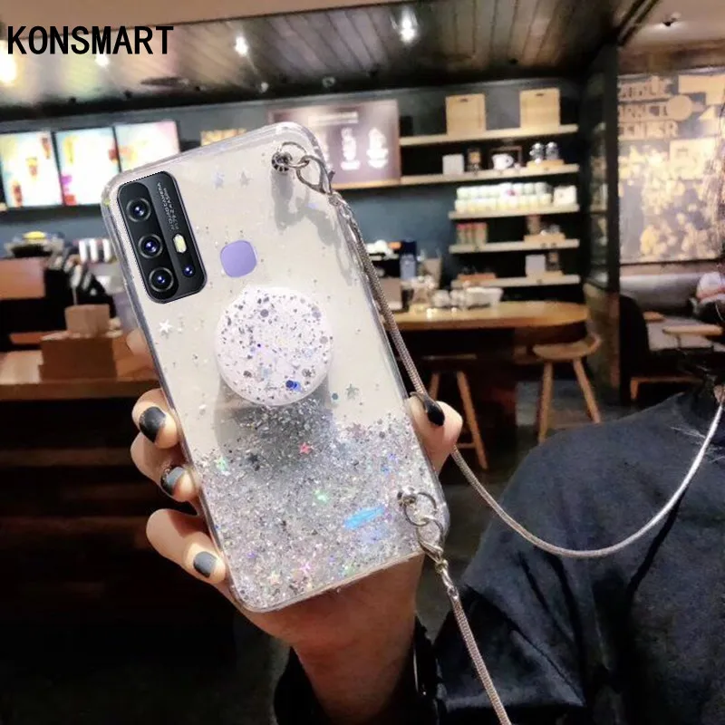 

Чехол KONSMART для VIVO Z6 Роскошный прозрачный силиконовый чехол для телефона чехол VIVO Z6 Мягкий ТПУ ремешок задняя крышка и держатель Vivo Z6 Capa
