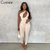 cutemew sexy hollow out one shoulder asymmetry women bodysuits spring casual slim solid elasticity comfortable female streetwear