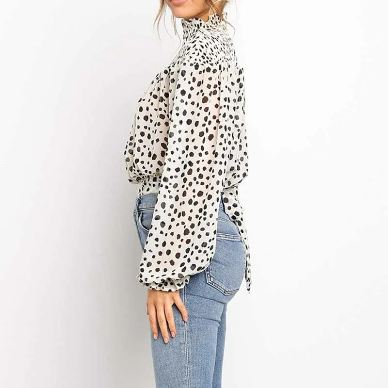 Женская блузка с рукавом летучая мышь белая тонкая в стиле ретро принтом лето