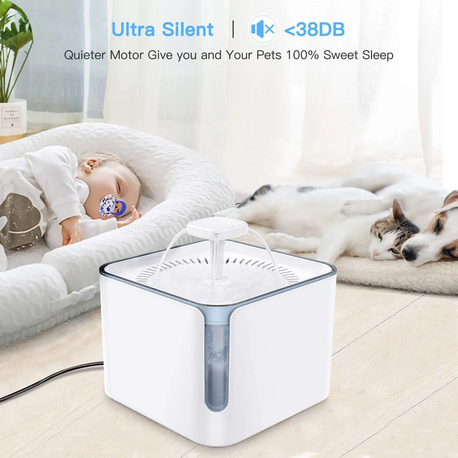 Автоматический фонтанчик с водой для кошек 3 л окошком просмотра супер тихий