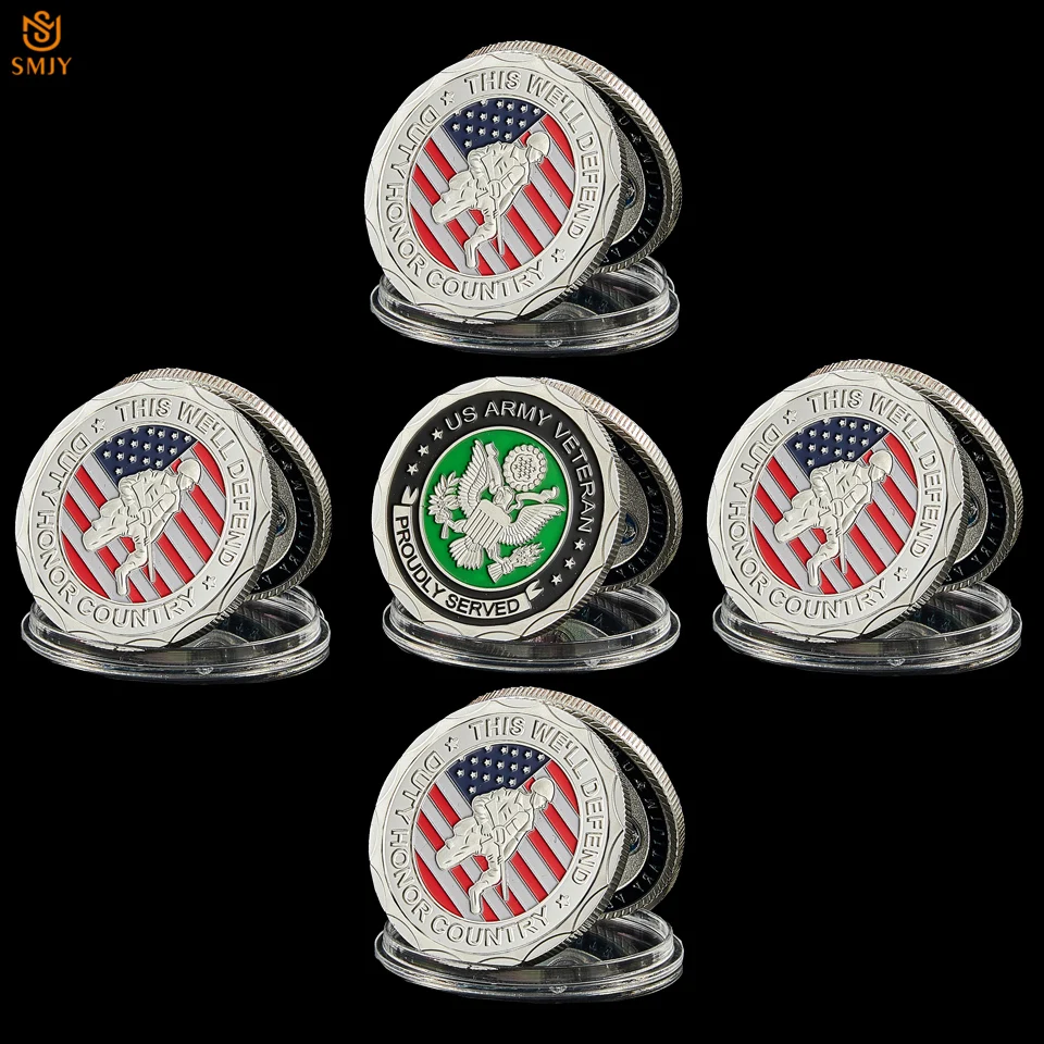 

5PCS US Military Challenge Coin Army Veteranud Served Silver Plated Collectible Value Coin Home Decoration Gift