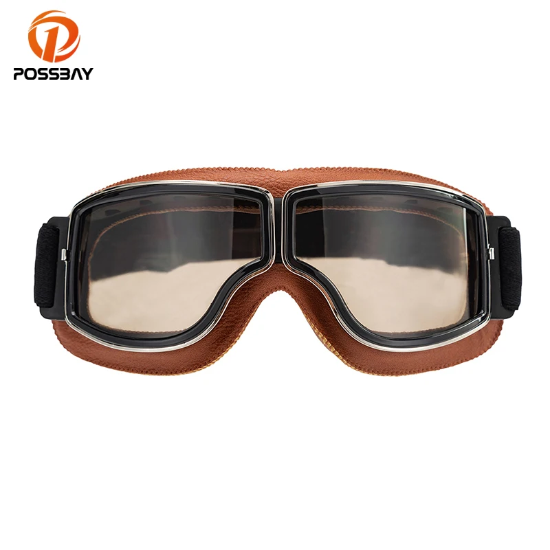 POSSBAY Motorcycle Vintage Goggles Glasses Motocross Cruiser Folding 4Colors Lens for Harley Moto Cycling Ski Bike Sunglasses