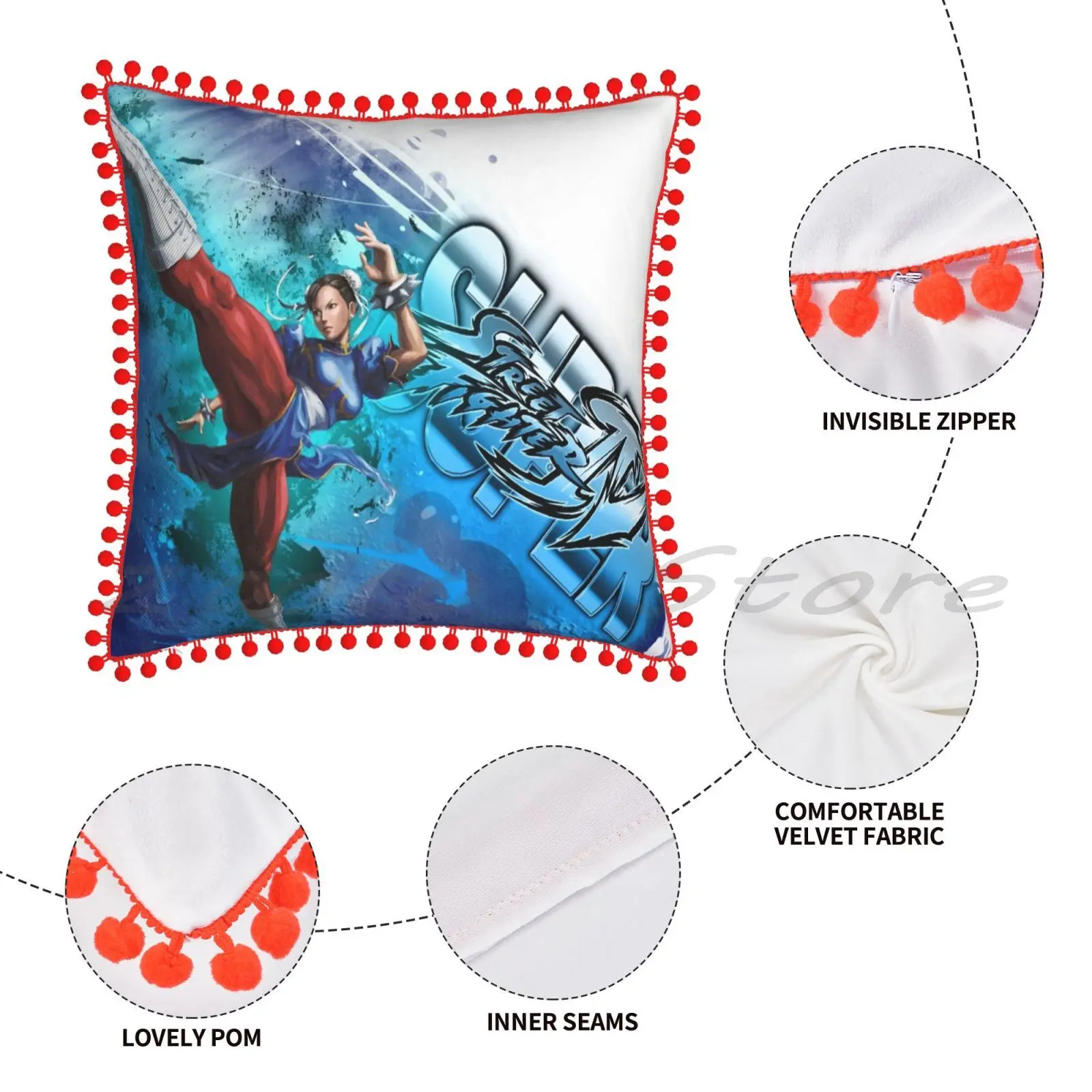 Наволочка Chun Li Super 4-гранж из хлопка и льна наволочка с надписью плюшевый помпон 4