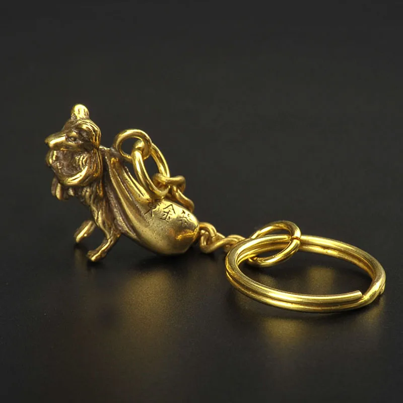 Ретро латунный золотой брелок для денег в виде крысы подвески из меди со знаками
