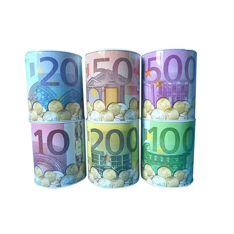 Жестяная цилиндрическая копилка коробка для хранения монет в долларах евро