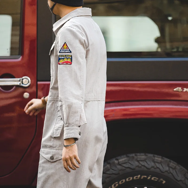 Мужской винтажный комбинезон с длинным рукавом рабочая одежда заплатками и