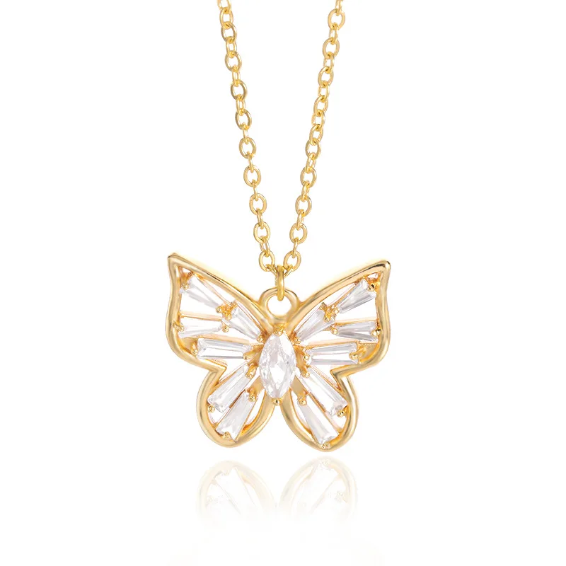 

Ins New Hot Butterfly Pendant Crystal Zircon Gold Necklaces for Women Chain ChokerCouple Stainless Steel Jewelry Girlfriend Gift