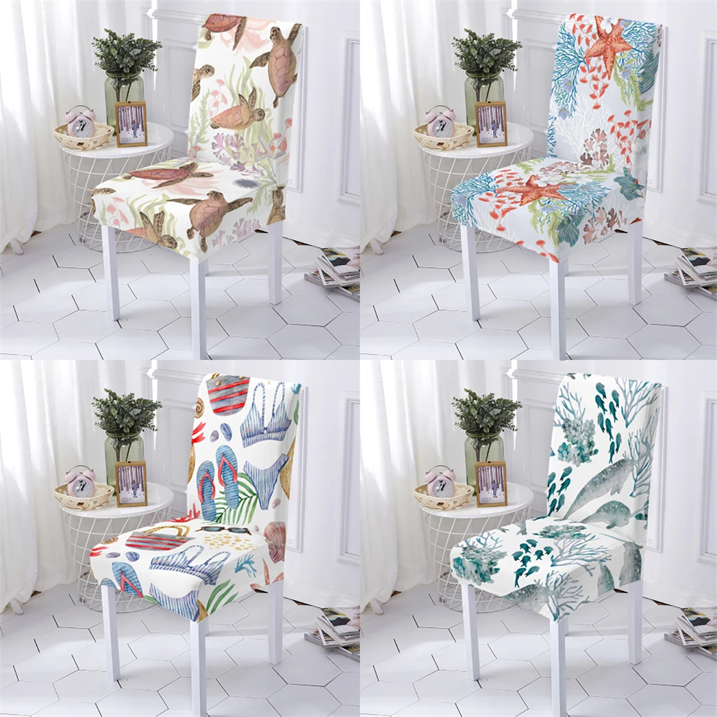 Ocean Animal Style Office Chair Cover Stretch Chairs Covers Kitchen Chair Cover Plant Coral Pattern Chairs Case Home Stuhlbezug